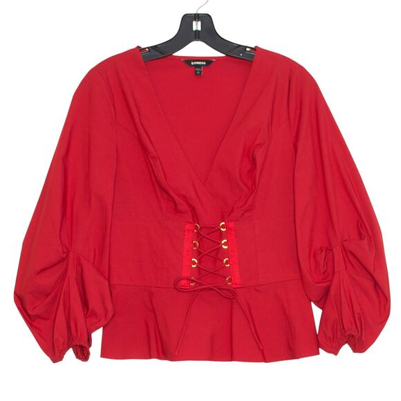 Express Top Lace Up Whimsigoth Renaissance Dark Academia Romantic Goth Red Small - Picture 1 of 5
